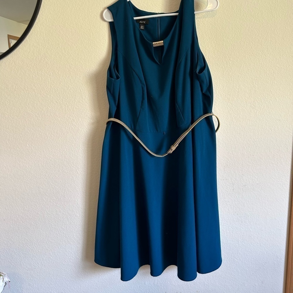 Alyx Shift Dress Belted Plus Size 22W Blue Knee Length